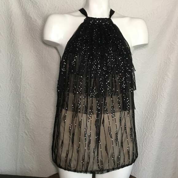 ROBERT Rodriguez Black Label Womens Black Nude Beaded Blouse Top Size 0 - Picture 6 of 13